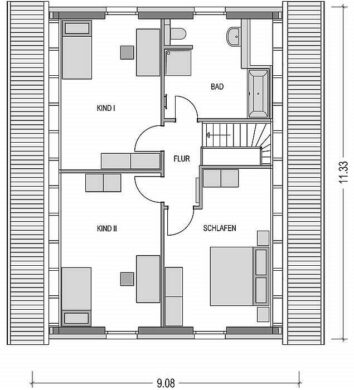Berkhof: Neubau von 6 Einfamilienhäusern in Feldrandlage - Grundriss DG (Skizze)