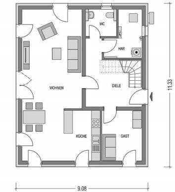 Berkhof: Neubau von 6 Einfamilienhäusern in Feldrandlage - Grundriss EG (Skizze)