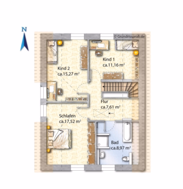 Grundriss Obergeschoss - 4 moderne Einfamilienhäuser in Isernhagen