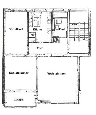 Grundriss - Vermietung: 3-Zimmer-Wohnung mit Loggia